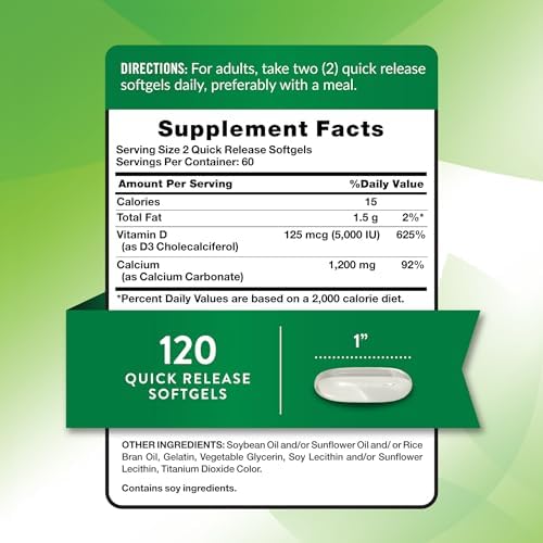 Nature's Truth Absorbable Calcium | 1200 mg | with Vitamin D3 5000 IU