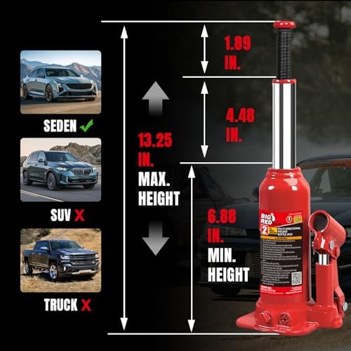 Torin T90413 Big Red Hydraulic Bottle Jack with Carrying Case, 4 Ton (8,000 lb) Capacity