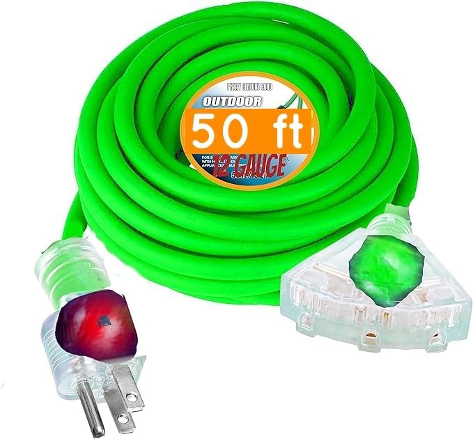 12/3 10 ft Extension Cord 3 Prong Grounded Plug 12 Gauge Extension Cord 10 ft Lighted Indoor Outdoor SJTW Heavy Duty 12 Gauge 10 feet Extension