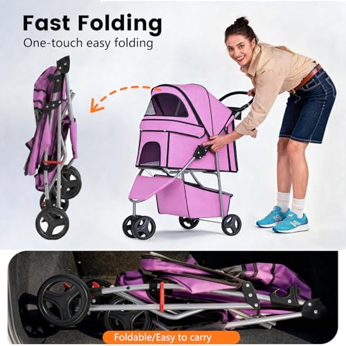 BestPet | 3-Wheel Pet Stroller | Dog and Cat Stroller | Breathable Mesh | Lightweight Travel Carrier | Waterproof & Foldable Design | Storage Basket | Black | for Daily Walks & Outdoor Use | Breathable Mesh | Lightweight, Waterproof Travel Carrier with C…