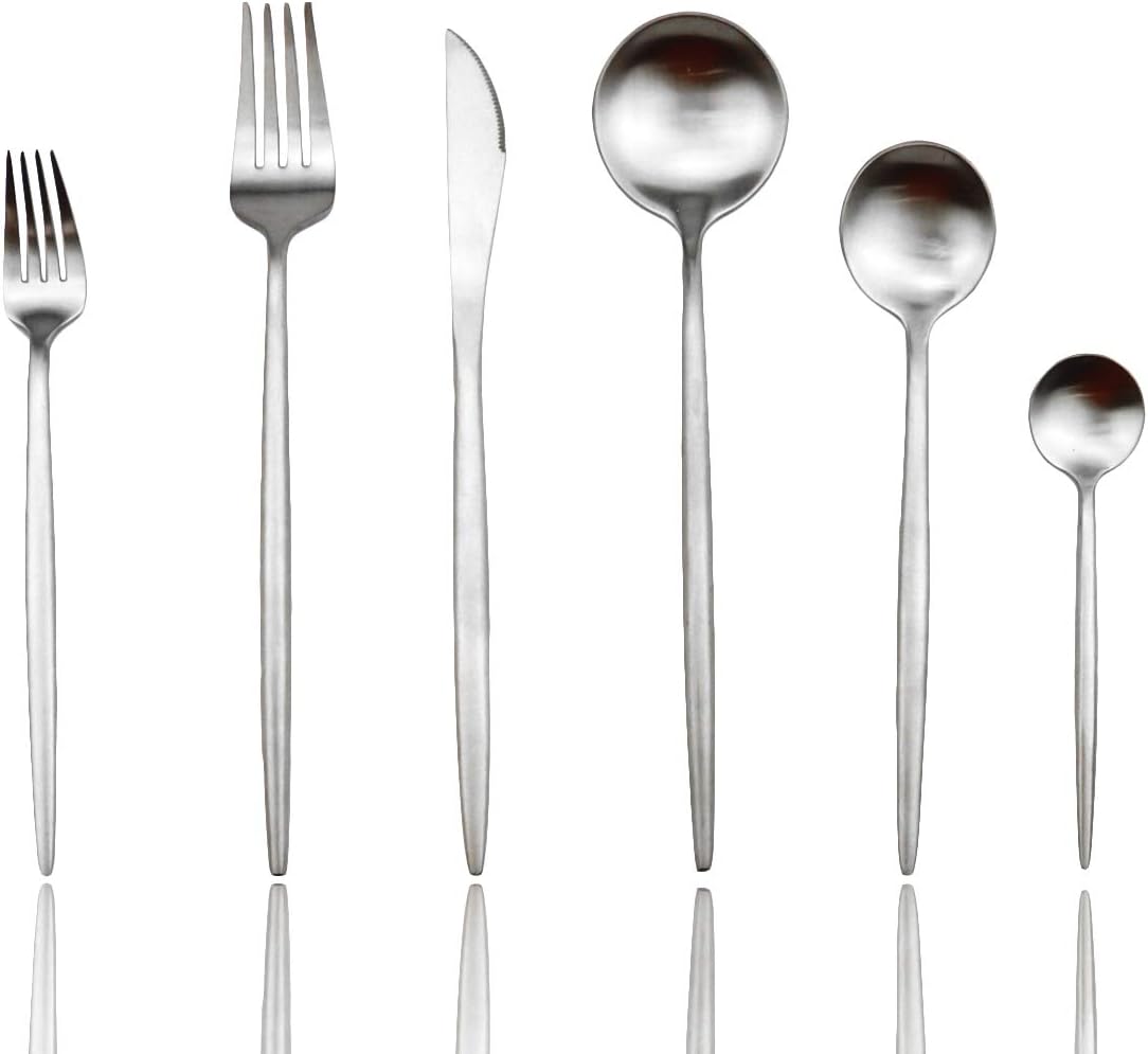 JASHII Luxury 18/10 Rainbow Flatware Set - 304 Stainless Steel Colorful Cutlery - 5-Piece Adaline Royal Modern Satin Finish for Birthday