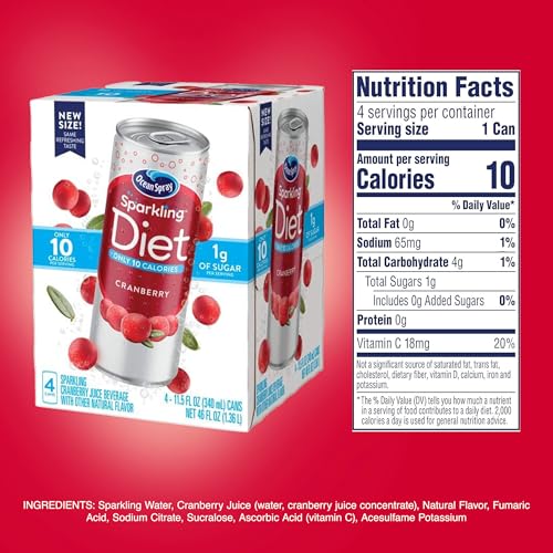Ocean Spray Sparkling Diet Cranberry Juice Cocktail, 11.5 oz cans (Pack of 24)