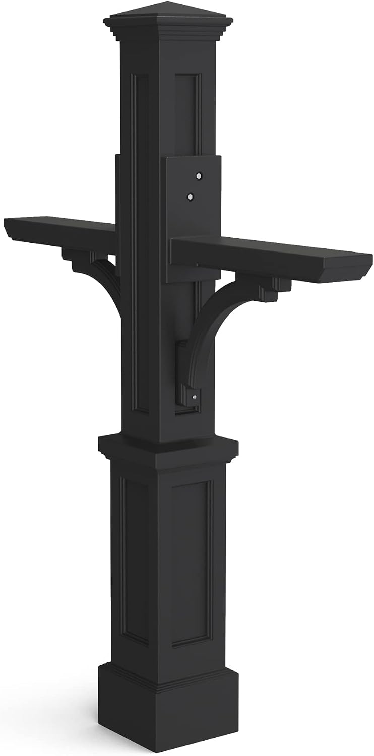 Mayne Newport Plus Double Mailbox Post for 2 Mailboxes, Black | Holds 2 post-mount mailboxes, Weather & fade resistant, All season, 15-year warranty