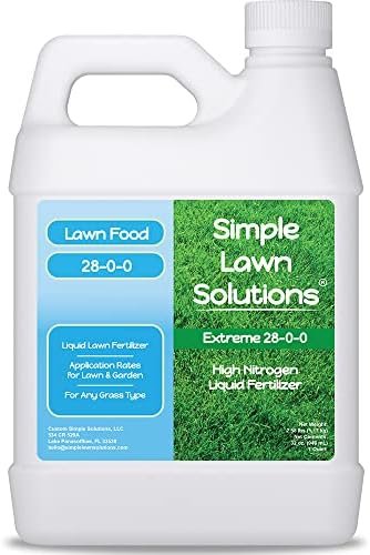 Maximum Green & Growth Fertilizer High Nitrogen 28-0-0 Liquid Lawn Food Spray Spring & Summer- Any Grass Type- Simple Lawn Solutions - Concentrated Quick & Slow Release Attached Sprayer (32 Ounce)