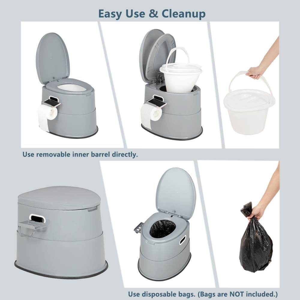 VINGLI Portable Toilet | Indoor Outdoor Commode w/Detachable Inner Bucket & Removable Paper Holder, Lightweight & Compact for Camping, Boat, Van