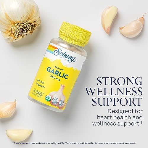 SOLARAY Organic Garlic 560 mg, 100 VegCaps | Heart & Cardiovascular Support - USDA Organic Garlic - 100 Servings - Vegan, Lab Verified