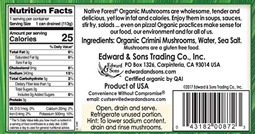 Native Forest Organic Portobello Mushroom Slices - 6.5 Oz (Pack of 12) | Canned Mushrooms, Low Calories & Fat, Non-GMO Project Verified, USDA Organic