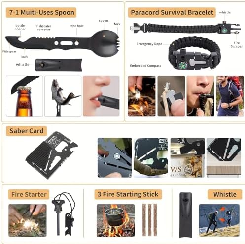 Survival Kit, 252Pcs Survival Gear First Aid Kit with Molle System Compatible Bag and Emergency Tent, Emergency Kit for Earthquake, Outdoor Adventure