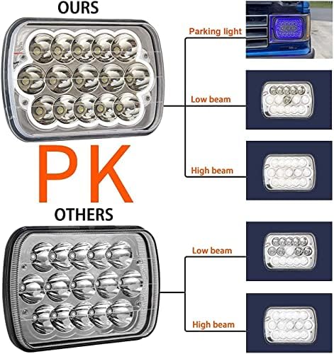 ROLINGER 2PCS Plug&Play Sealed Beam LED Light 7x6 5x7 with Blue Halo Ring | H6054 Auto Lights Off Road Compatible with Wrangler YJ XJ Cherokee E250