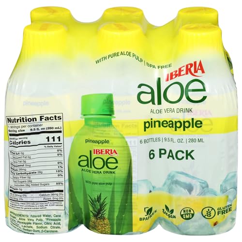 Iberia Aloe Vera Juice Drink With Aloe Pulp, Pineapple, 9.5 Fl Oz (Pack of 6)