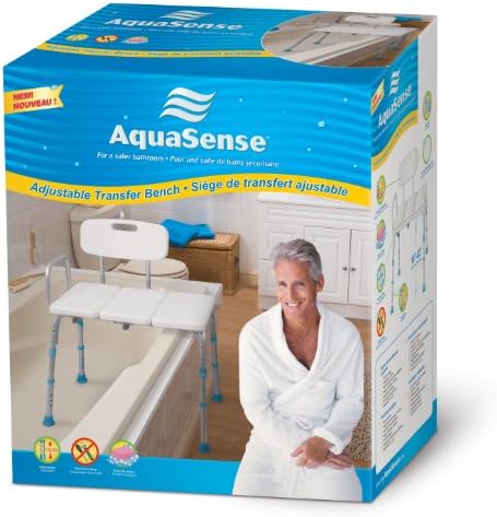 AquaSense Adjustable Bath and Shower Bench with Reversible Backrest | Reversible Backrest Offers Flexible
