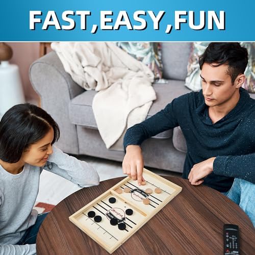 moopok Fast Sling Puck Game - Fast Action Super Foosball Table Desktop Battle Slingshot Wooden Air Hockey Board Game -Guaranteed Fun for Family Game