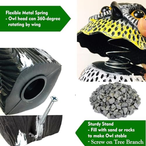 GiftExpress 16" Large Owl Decoy with Rotating Head – Realistic Garden Statue Bird & Squirrel Deterrent