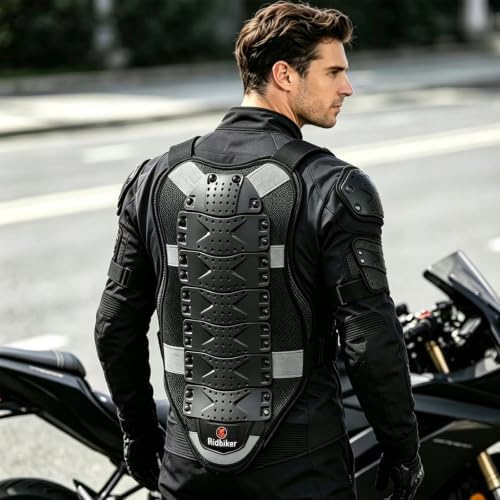 RIDBIKER Chest Protector Motorcycle, Dirt Bike Gear Body Armor Vest Spine Back Protector for Motocross Off-Road (Reflective at Night) (Black, S)