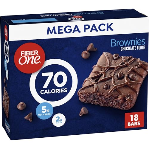 Fiber One 70 Calorie Chocolate Fudge Brownies, Mega Pack, 18 ct, 16 oz | 26% Daily Value of Fiber per Bar, 70 Calories & 2g Sugar, 5g Net Carbs, Bulk Pack for Office or Pantry Stocking