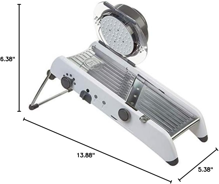 PL8 Professional Mandoline - Versatile Slicer with Adjustable Straight, Waffle, and Julienne Blades, Extra-Wide Stainless Steel Deck
