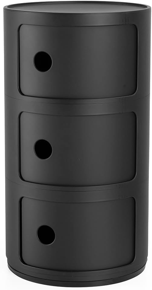 Kartell SFNT-K4988-09 Componibili 3 Storage Shelf, Diameter 12.6 inches (32 cm), Height 23.0 inches (58.5 cm), Matte Black, Anna Castelli