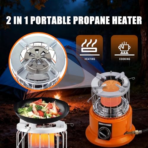 2-in-1 Propane Heater and Stove, Portable Heater with 6FT Regulating Valve, Dual Function Indoor Safe for Ice Fishing, Tent Camping, Tailgating