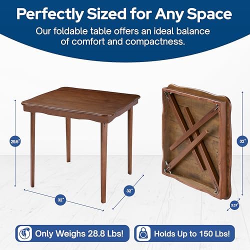 Stakmore Stylish Durable Versatile Square Folding Table, Cherry | Solid Wood Scalloped Edge Compact Traditional Card Table for Home Use