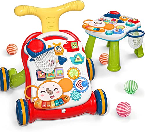 CUTE STONE Sit to Stand Learning Walker, 2 in 1 Baby Push Walker, Early Educational Child Activity Center, Multifunctional Removable Play Panel