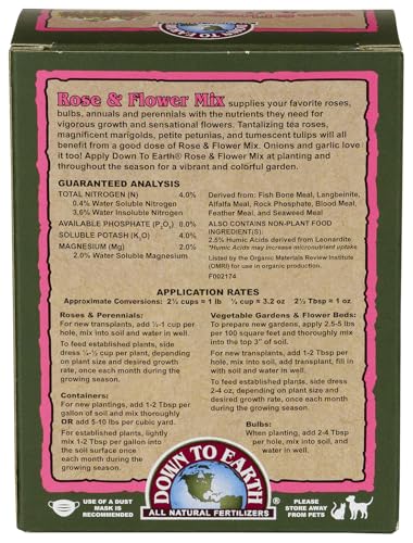 Down To Earth All Natural Fertilizers Organic Rose & Flower Mix - 1 lb | Plant Food for Roses, Bulbs, Flowers, Ornamentals, Perennials, 4-8-4 Formula for Flower Beds, Container Gardens