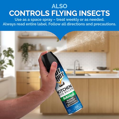 Hot Shot Kitchen Bug Killer Spray, Controls Ants, Flies, Roaches, Spiders and More, Indoor Bug Killer, Botanical Insecticides, 14 Ounce