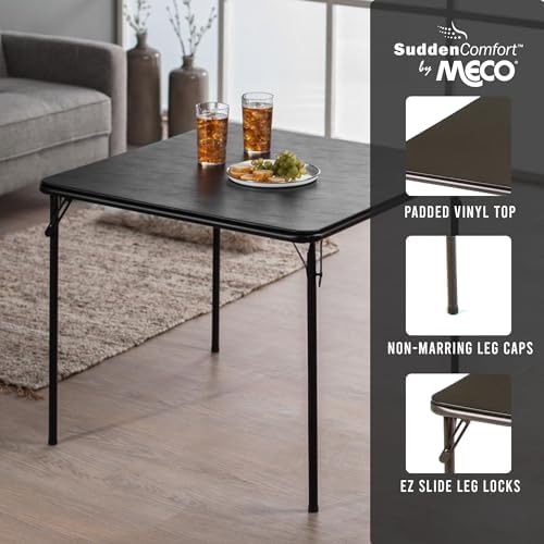 Sudden Comfort 34 by 34 Inch Portable EZ Slide Leg Lock Square Metal Padded Vinyl Top Folding Dining Card Table in Buff Tan