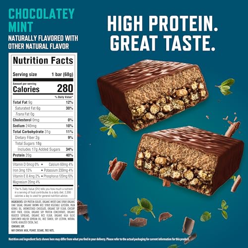 CLIF BUILDERS Protein Bars - Chocolate Mint Flavor - 20g Plant Based Protein - Gluten Free - Non-GMO - Low Glycemic - No Artificial Sweeteners - 2.4
