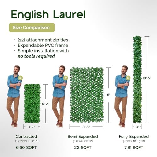 NatraHedge 20''X50'' Artificial Privacy Grass Wall Decor, Laurel Leaf