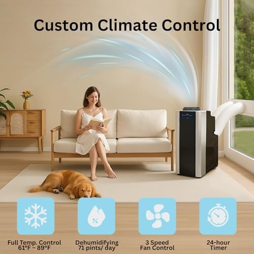 Whynter Portable Air Conditioner 14, 000 BTU Dual Hose 500 Sq Ft ARC-14S | Built In Dehumidifier with Auto Drain, Cool, Dehumidify and Fan Modes