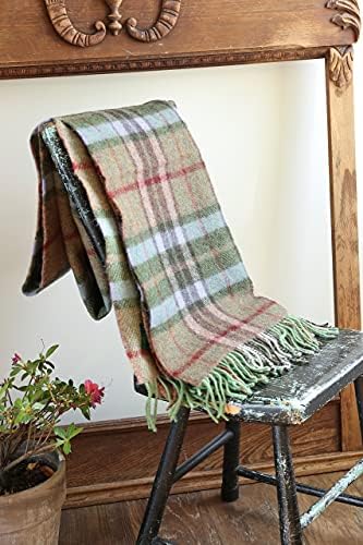 Biddy Murphy Irish Wool Blanket 54" x 72" Fringed 100% Wool Throw Blanket Green Plaid Made in Ireland