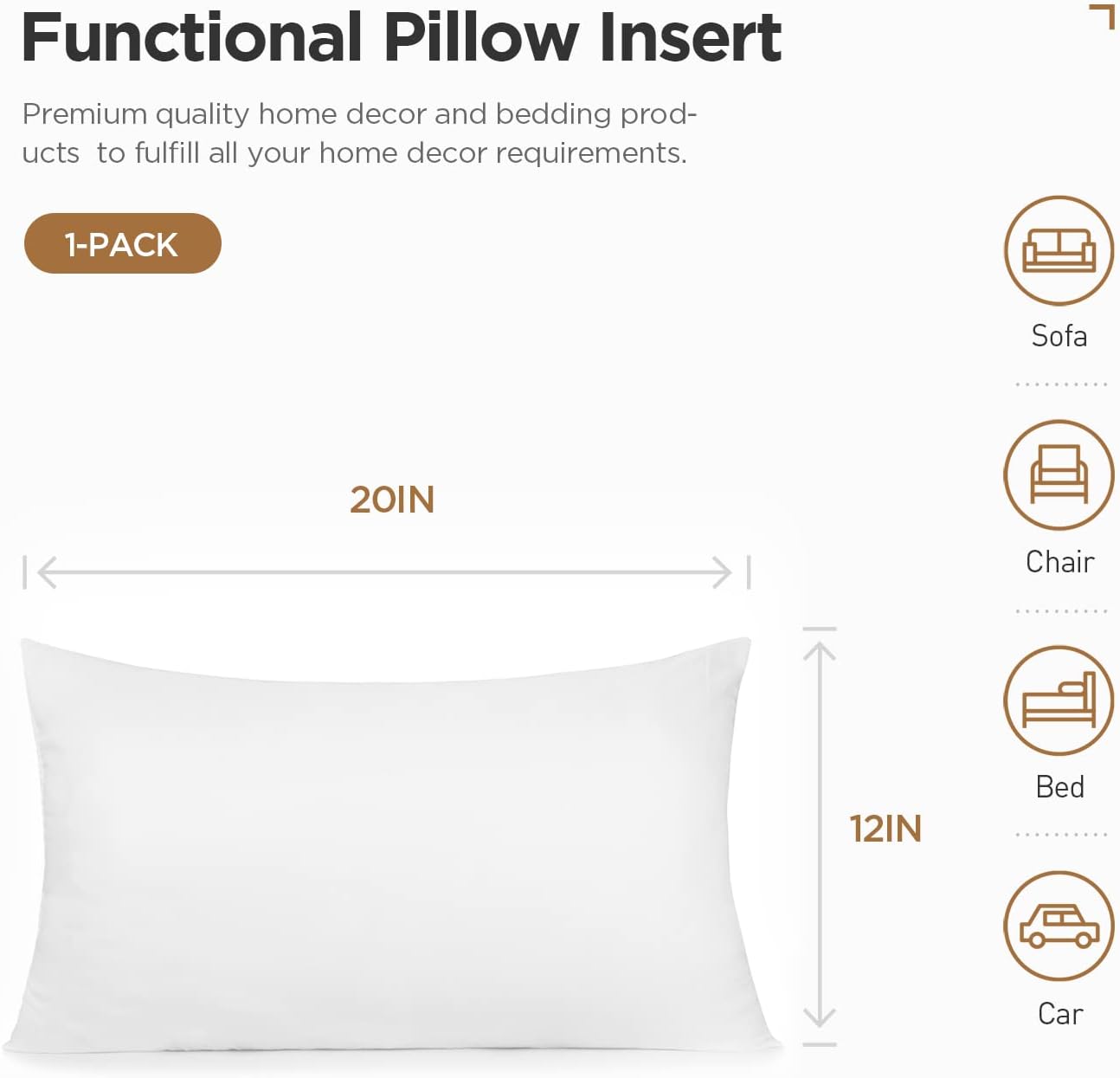 Acanva Polyester Decorative Rectangle Throw Pillow Inserts, Hypoallergenic Form Stuffer Cushion Sham Filler, 16x26, White, 1 Count (Pack of 1)