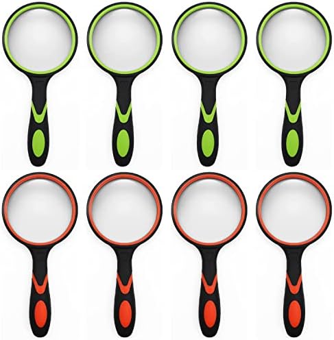 8 Pack 8X Handheld Magnifying Glass Reading Magnifier 50mm Magnifying Glass Lens with Non-Slip Rubber Handle for Reading Hobbies and Science