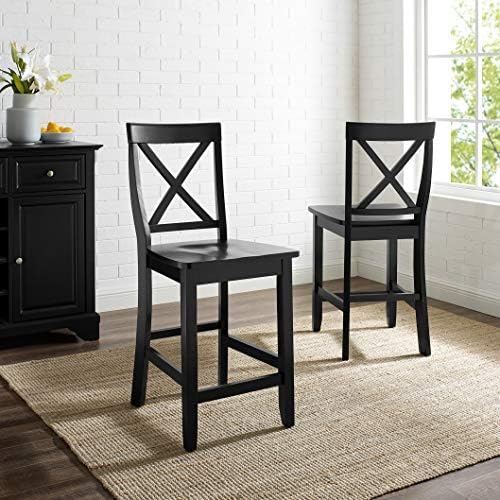 Crosley Furniture X-Back Wood Bar Stools Set of 2, Black, 30-inch