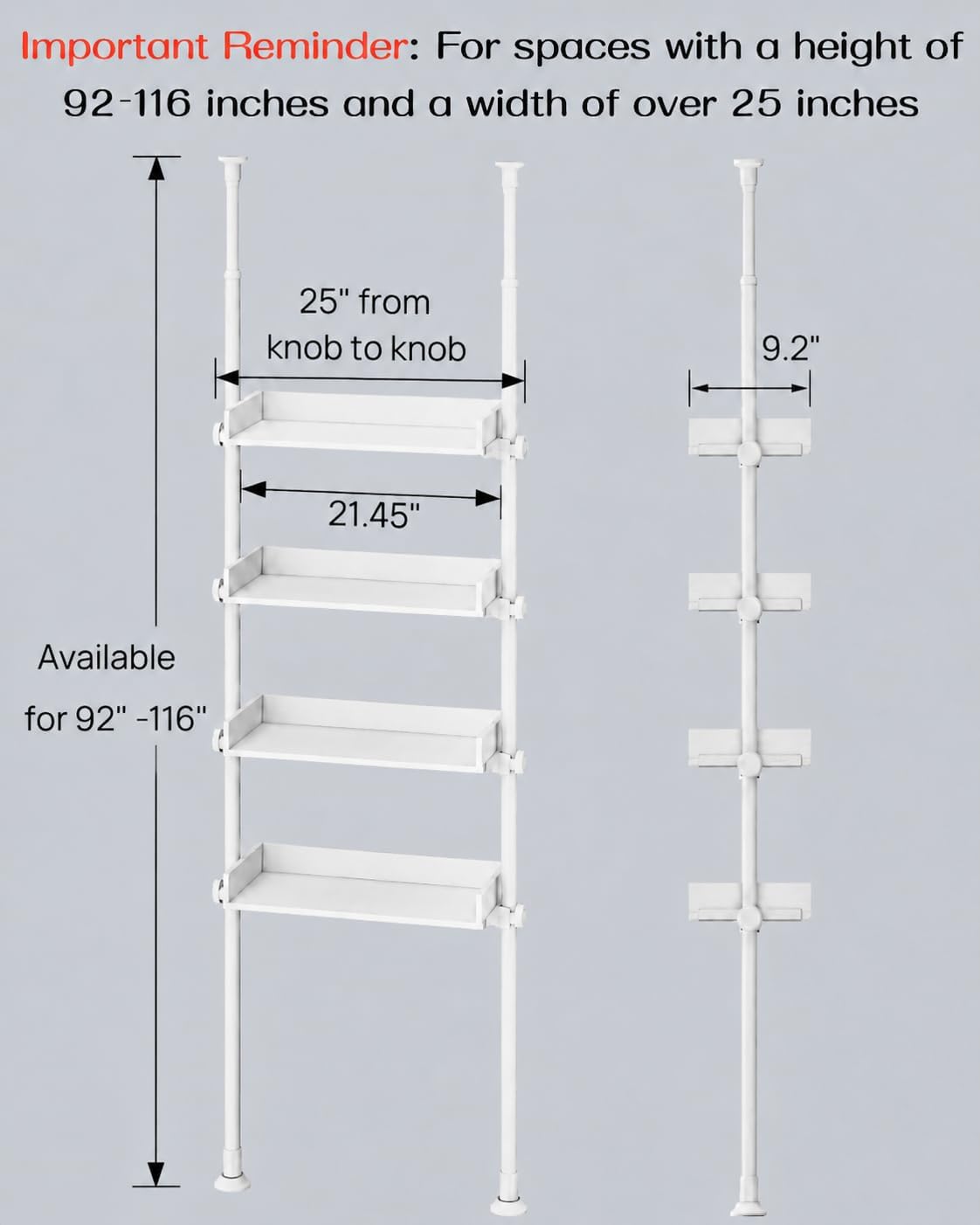 ALLZONE Bathroom Organizer, Over The Toilet Storage, 4-Tier Adjustable Wood Shelves for Small Rooms, Saver Space Rack, 92 to 116 Inch Tall