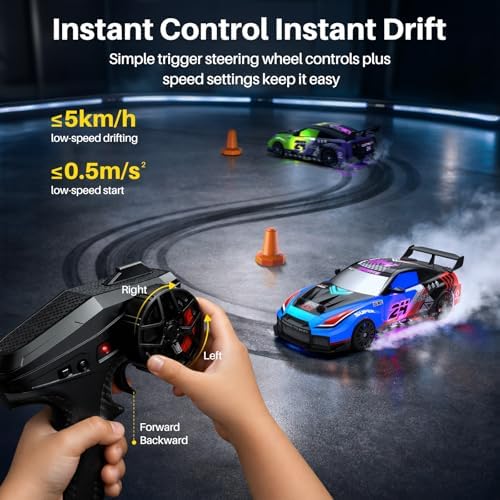 Geyiie 2 Pack RC Drift Cars for Kids, Complete 2-Player Racing Set | 1:24 Scale, LED Lights, 4 Batteries, Drift and Grip tires