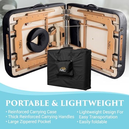 NRG Vedalux Portable Massage Table Package | Burgundy | Folding Lightweight Massage Bed | Professional Spa Table with Face Cradle, Hanging Armrest & Carrying Case