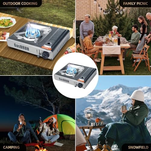 GasBRUH Propane or Butane Camping Stove with Windblocker, Dual Fuel 10,000 BTU Stainess Steel Propane Stove for Camping(TANK not included)