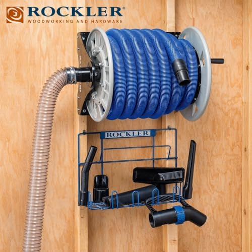 Rockler Wall Mount Vacuum Hose Reel Holds 40 ft 1-1/2 Inch Hose | Vacuum Hose Reel – Organized Hose Storage – Wall Mount Reel – Holds 40 ft