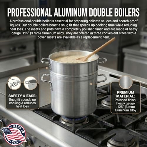 Alegacy Eagleware Double Boiler Pot, 11 Quart Commercial Aluminum Double Boiler with Lid, Heavy Gauge Polished Finish, Professional Cookware | EWDB12