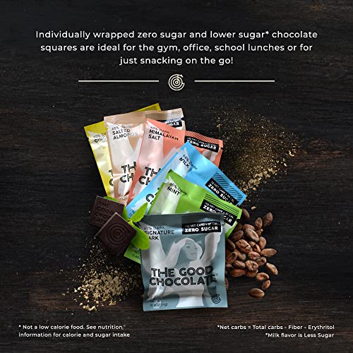 THE GOOD CHOCOLATE - Keto Chocolate Variety Pack with Zero Sugar & Lower Net Carb Snack - Keto Chocolate Bars offer Lower Calorie chocolate Candy - keto Snacks Low Carb - 6 Flavors, 12 Square Pack