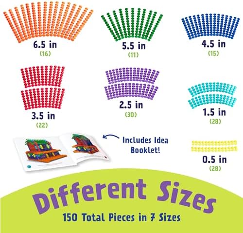 POPULAR PLAYTHINGS Playstix Construction Toy Set, 150 Piece Kit | for Kids Ages 4 and Up, Building Sticks for STEM and Classroom Use