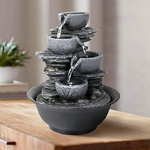 Rockery Indoor Water Fountain, Zen Meditation Tabletop Fountain with LED Lights & Crystal Ball for Home Office Bedroom 9 4/5"