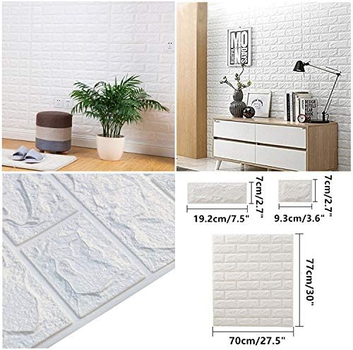 MYOYAY 10 Pcs 3D Wall Panels Peel and Stick 27.5 x 30.3 Inch (in Sum 57 sq.ft.) White Brick Wallpaper Self-Adhesive Foam Wall Panels for Living Room