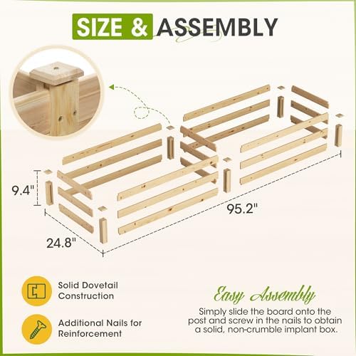 Crownland Outdoor Gardens 8 ft Raised Garden Bed Wooden Patio Raised Beds Backyard Elevated Planter Box Grow Vegetables Fruits Herb Yard Fast Easy