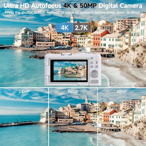 4K Digital Camera for Photography, 3" 180° Flip Screen with 64GB Card | 50MP Vlogging Camera, 4K Video Recording, 18X Digital Zoom, Built-In Flash, Compact Travel Size, Great For Teens & Beginner