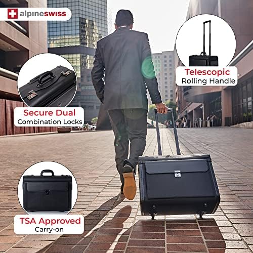 Alpine Swiss Rolling 17" Laptop Briefcase on Wheels Attache Lawyers Case Legal Size