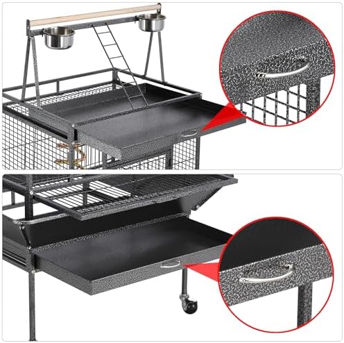 Yaheetech 69" Large Bird Cage, Rolling Parrot Cage for Parakeets Cockatiels | Play Top with Ladder & Feeders, Slide-Out Tray, Rolling Stand