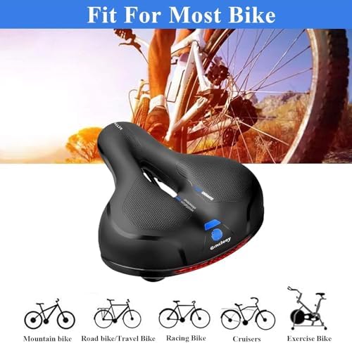 Comfort Bike Seat for Women Men,Wide Bicycle Saddle Replacement Memory Foam Padded Soft Bike Cushion with Dual Shock Absorbing Universal Fit for Indoor/Outdoor Bikes with Reflect