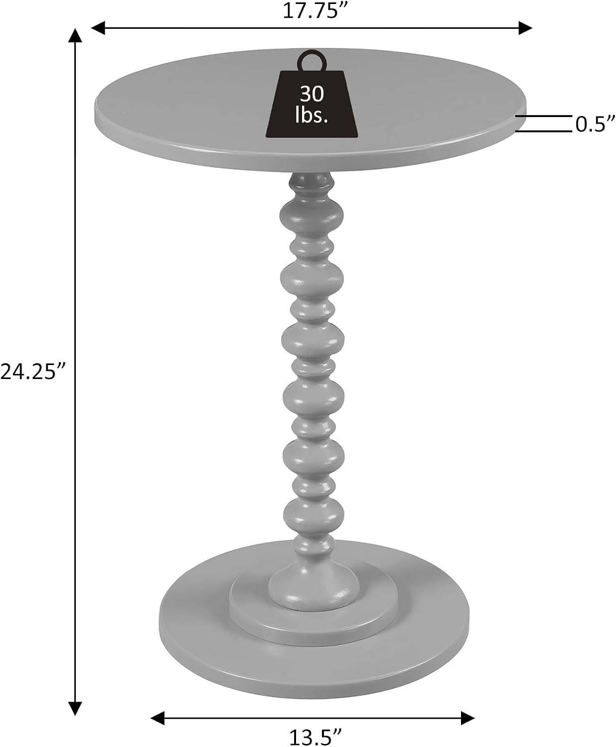 Convenience Concepts Palm Beach Spindle Table 17.75" - Traditional Round End Table for Living Room, Turned Solid Wood Side Table, Classic Display Pedestal Table, Espresso